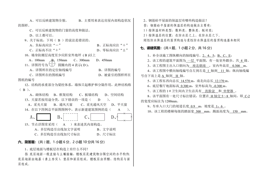 《建筑构造与识图》试卷C答案_第3页