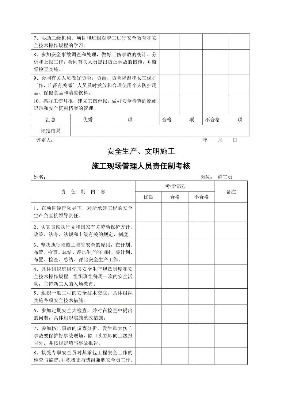 施工现场管理人员责任制考核办法_第5页