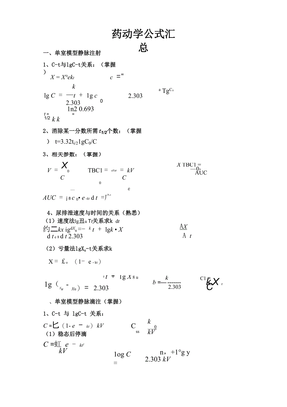 药动学公式总结_第1页