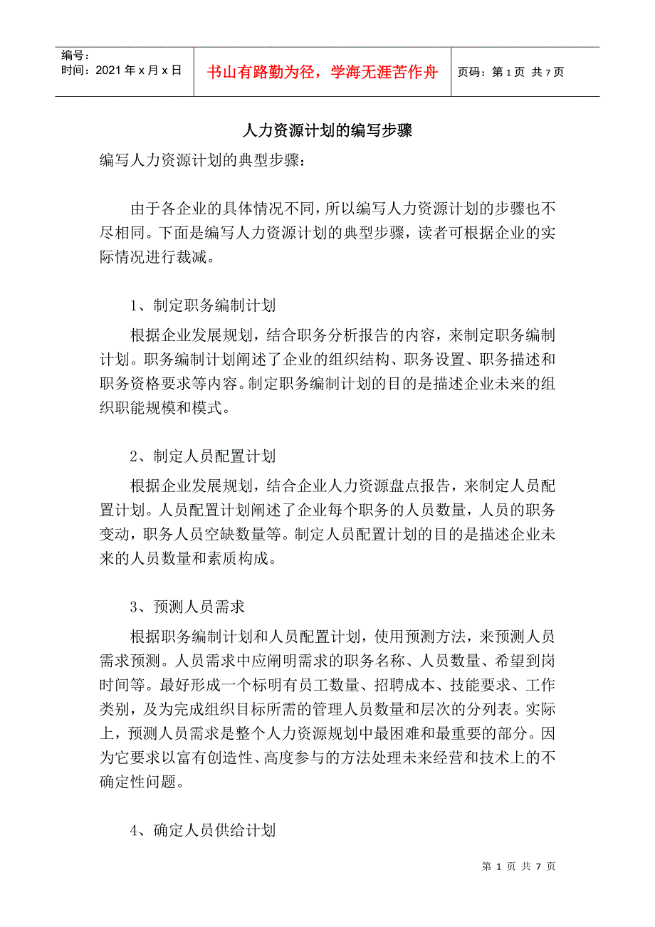 编写人力资源计划的步骤_第1页