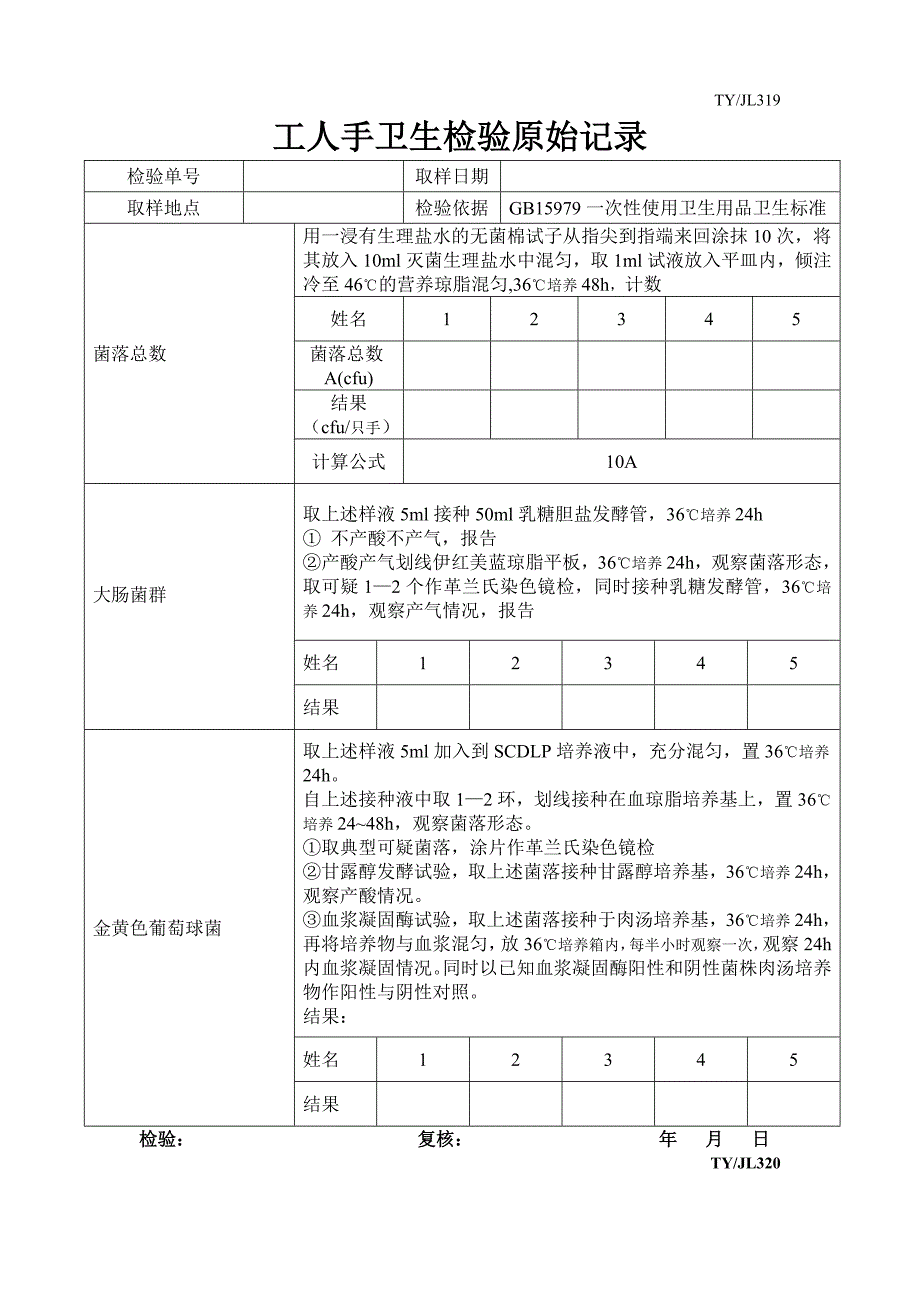 食品直接接触面检验原始记录_第1页