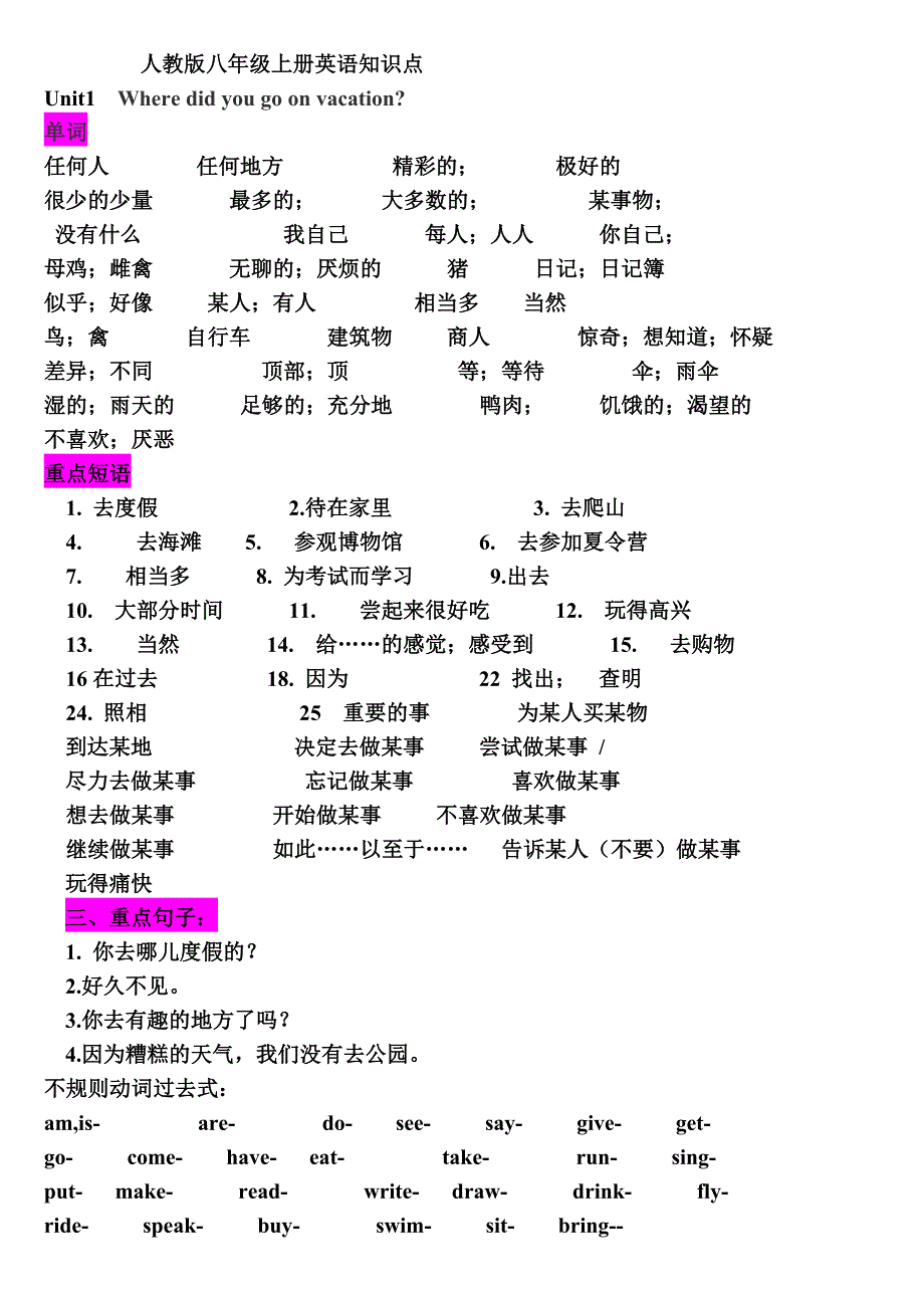 人教版八年级上册英语知识点默写版_第1页