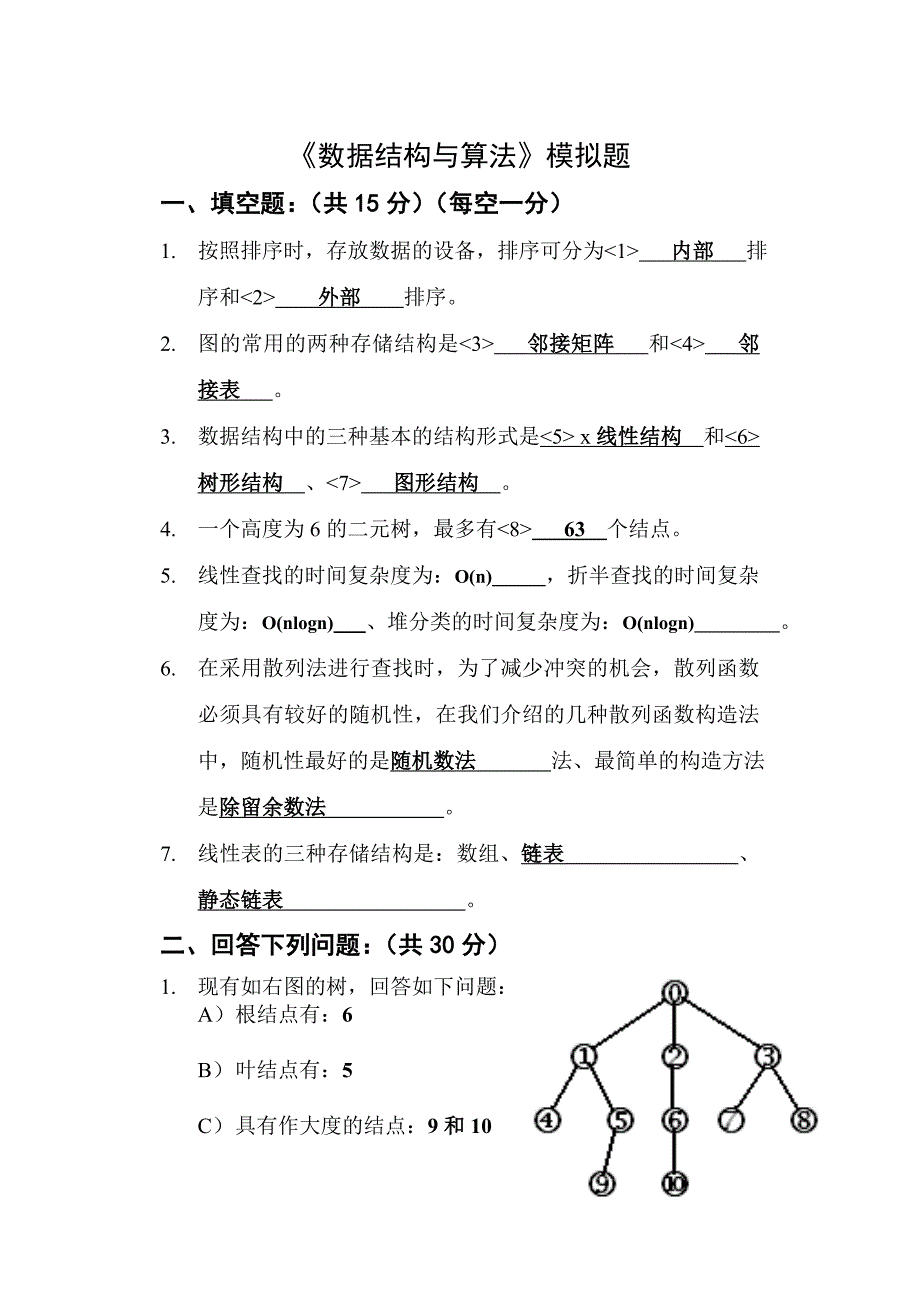 数据结构与算法模拟题1111_第1页