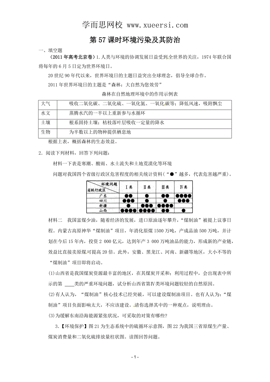 2012届高考地理一轮复习试题：第57课时环境污染及其防治.doc_第1页