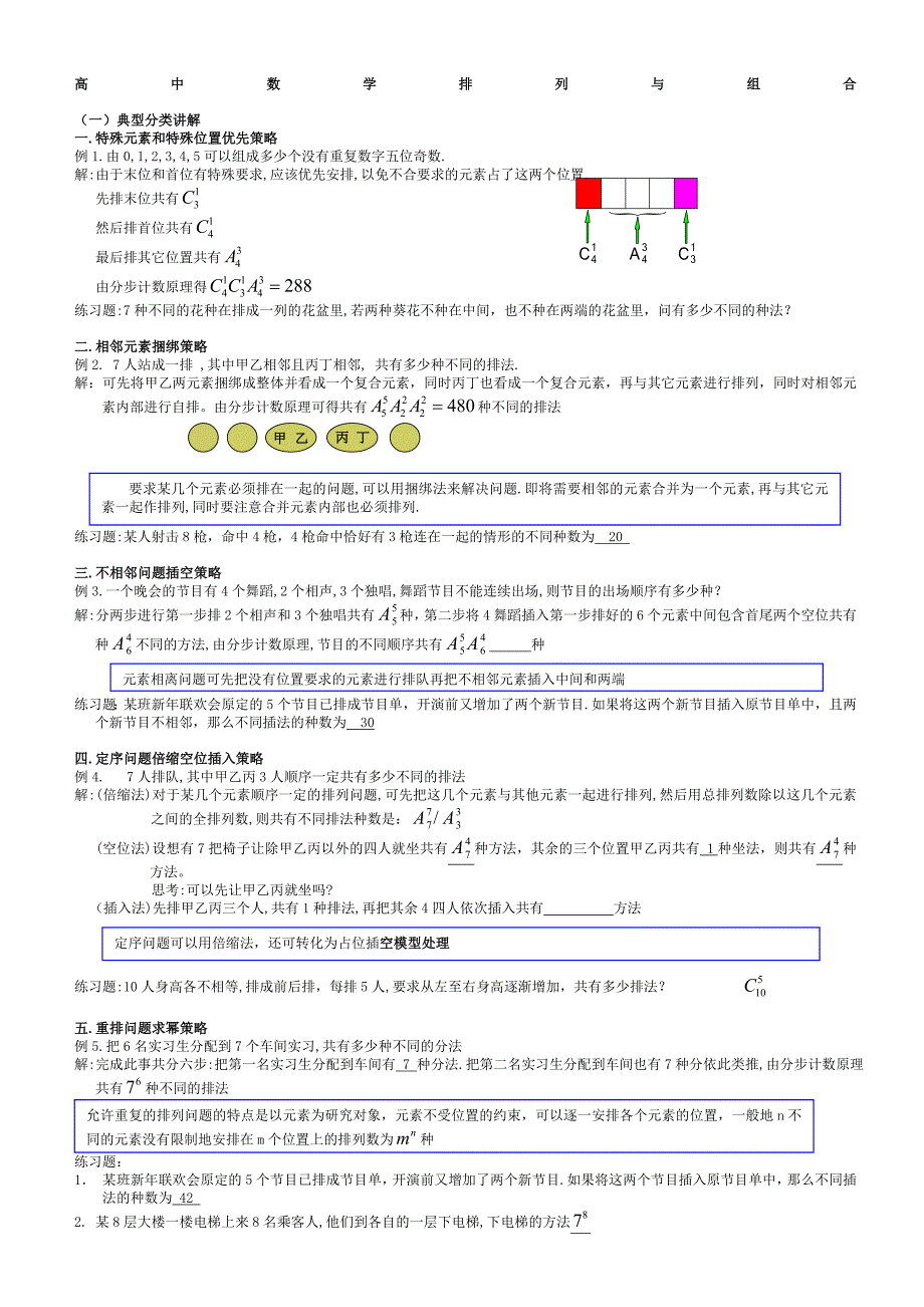 高中数学排列组合经典题型全面总结版_第1页