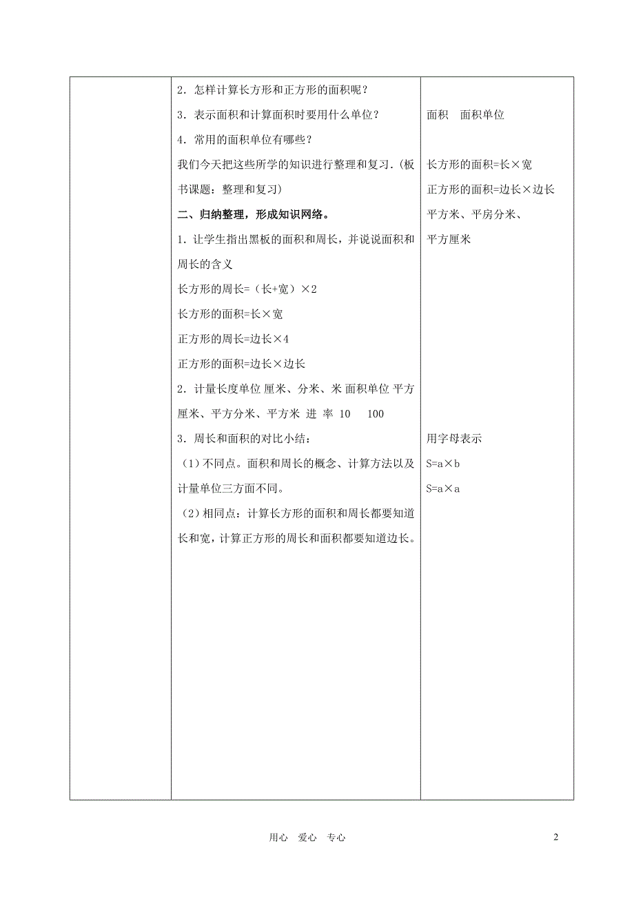 三年级数学下册长方形和正方形的面积复习与整理教案北京版_第2页