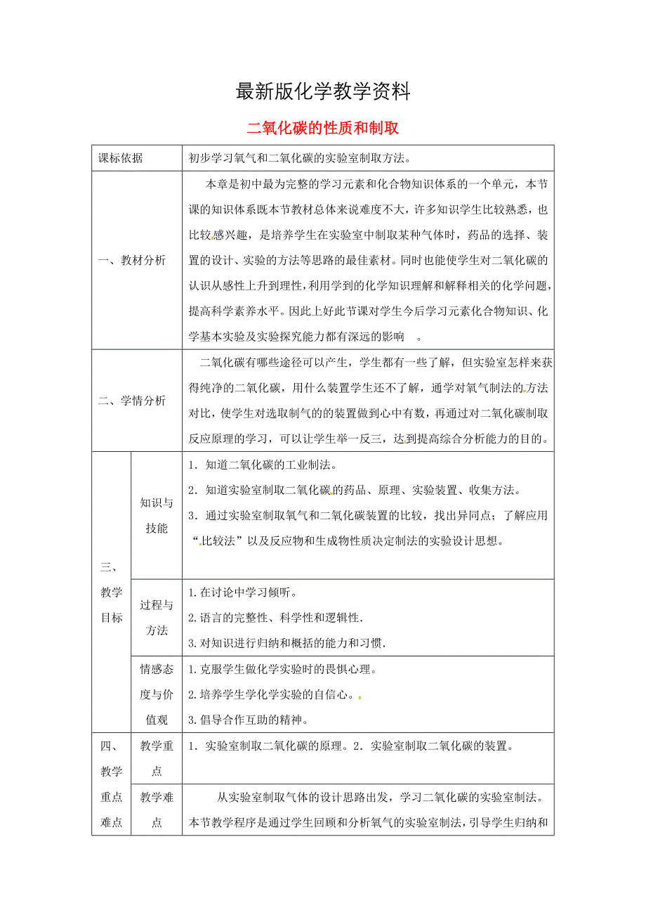 【最新】陕西省安康市九年级化学上册5.3二氧化碳的性质和制法教案2粤教版_第1页