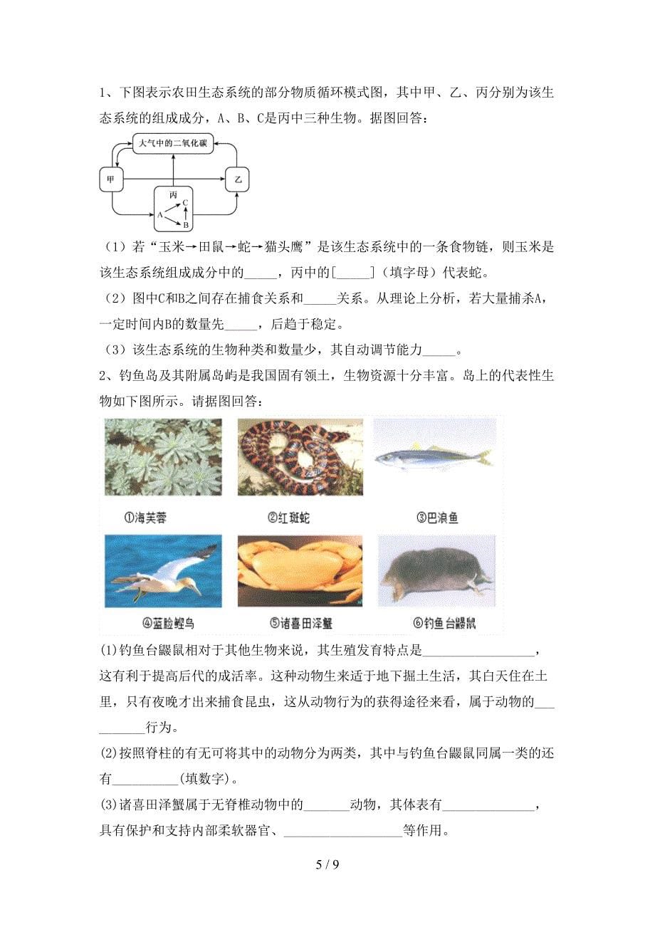 人教版九年级上册《生物》期末测试卷及答案【可打印】.doc_第5页