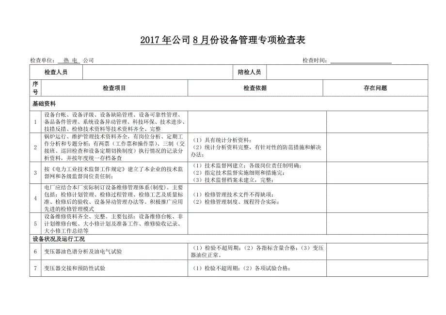 设备管理专项检查表(热电厂、水电站)_第1页