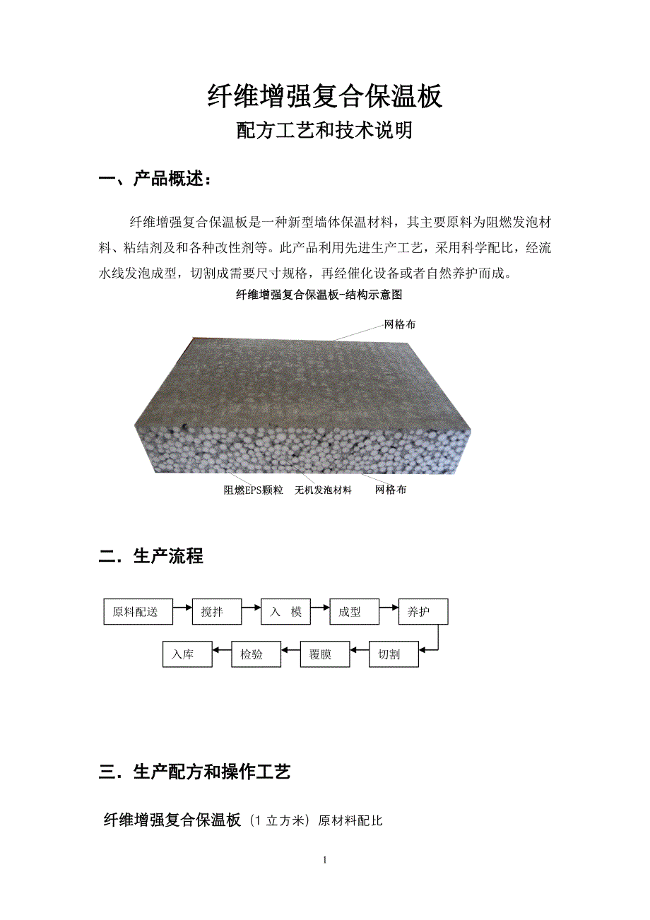 纤维增强复合保温板配方工艺和技术说明.doc_第1页