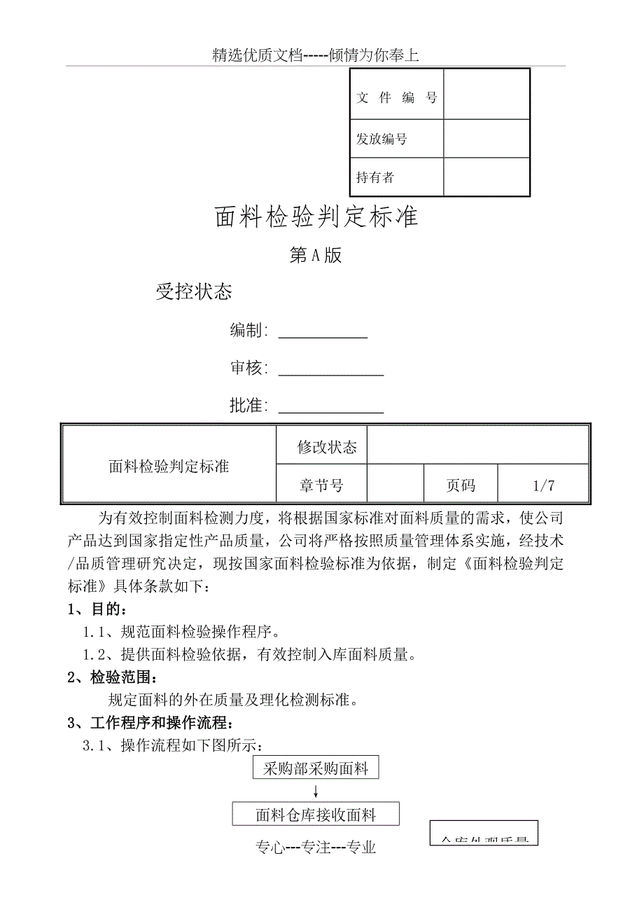 面料检验规定及判定标准_第1页