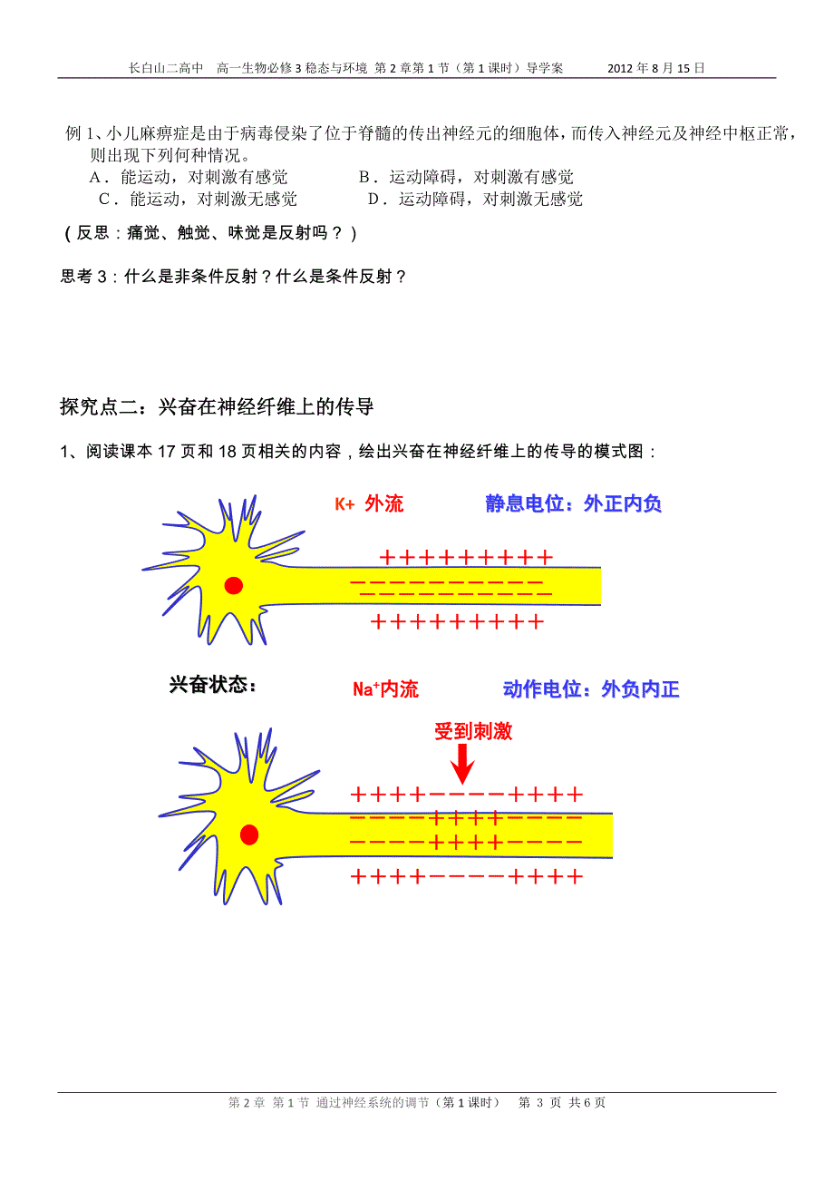 第2章第2节 通过神经系统的调节第1课时导学案_第3页