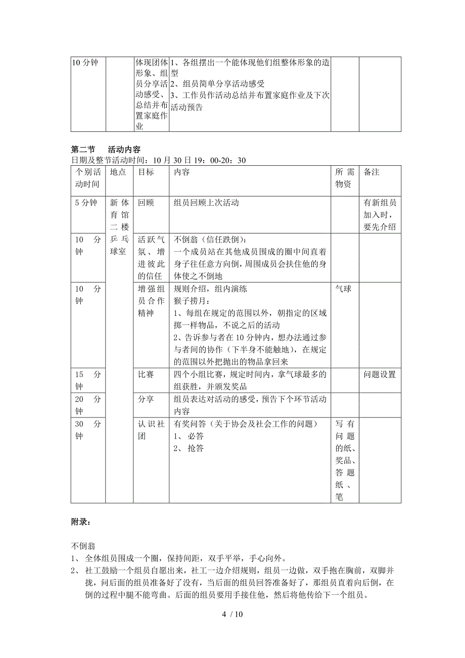 四叶草团队建设小组活动计划书_第4页