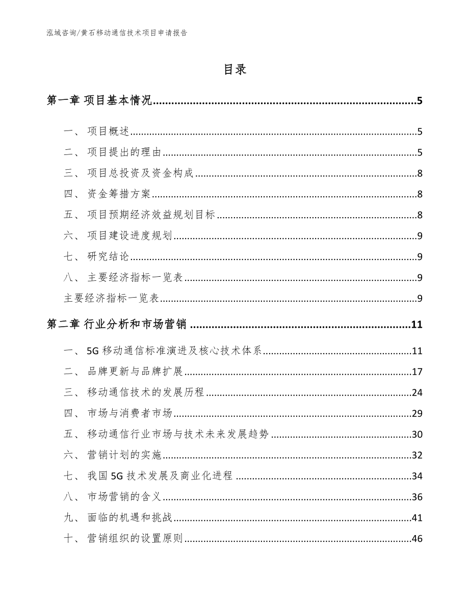 黄石移动通信技术项目申请报告_第1页