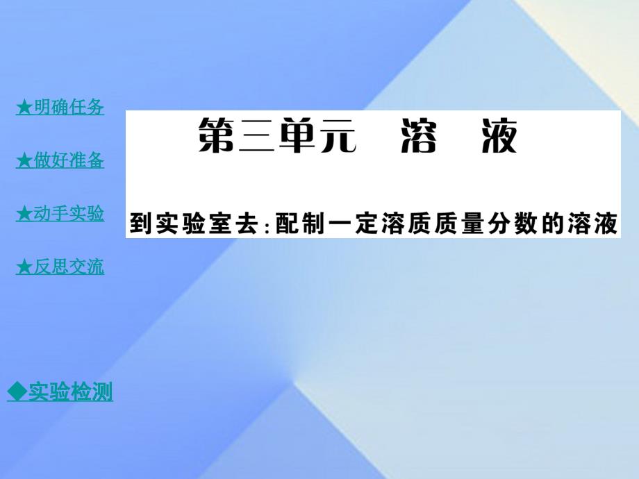 九年级化学上册 第3单元 溶液 到实验室去 配制一定溶质质量分数的溶液教学课件 （新版）鲁教版_第1页