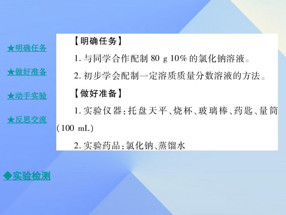 九年级化学上册 第3单元 溶液 到实验室去 配制一定溶质质量分数的溶液教学课件 （新版）鲁教版_第2页