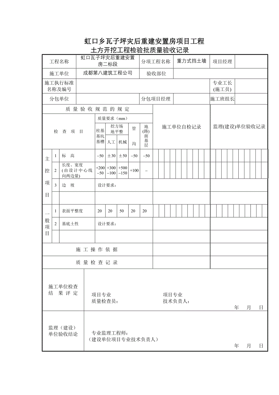 土方开挖工程检验批质量验收记录_第1页