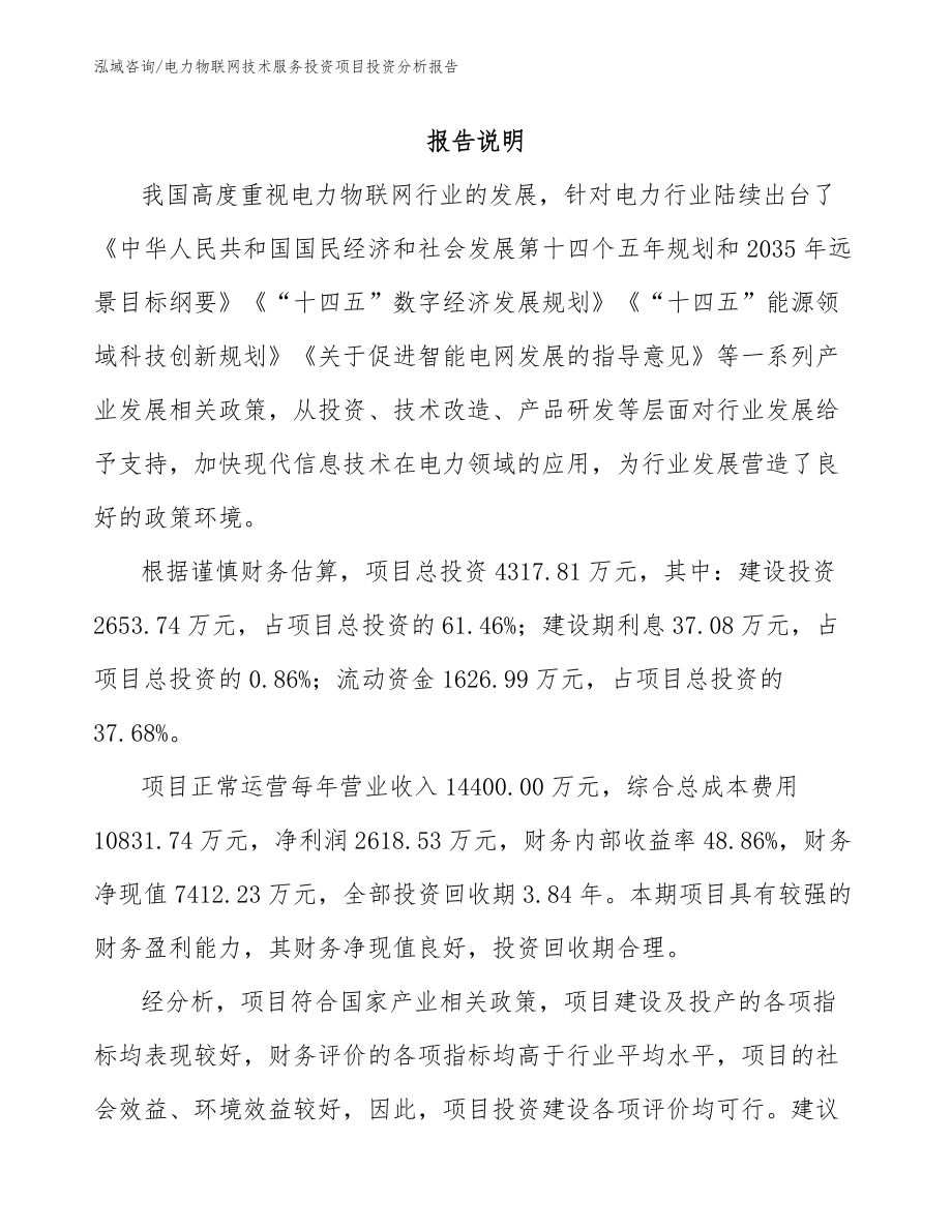 电力物联网技术服务投资项目投资分析报告（范文）_第1页