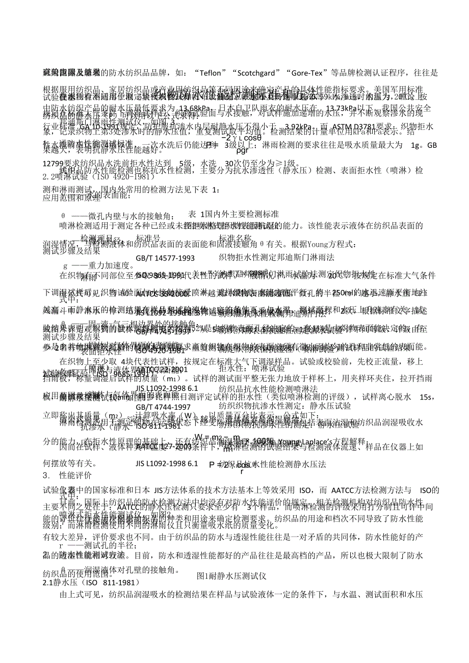 织物防水性能检测标准和方法_第1页