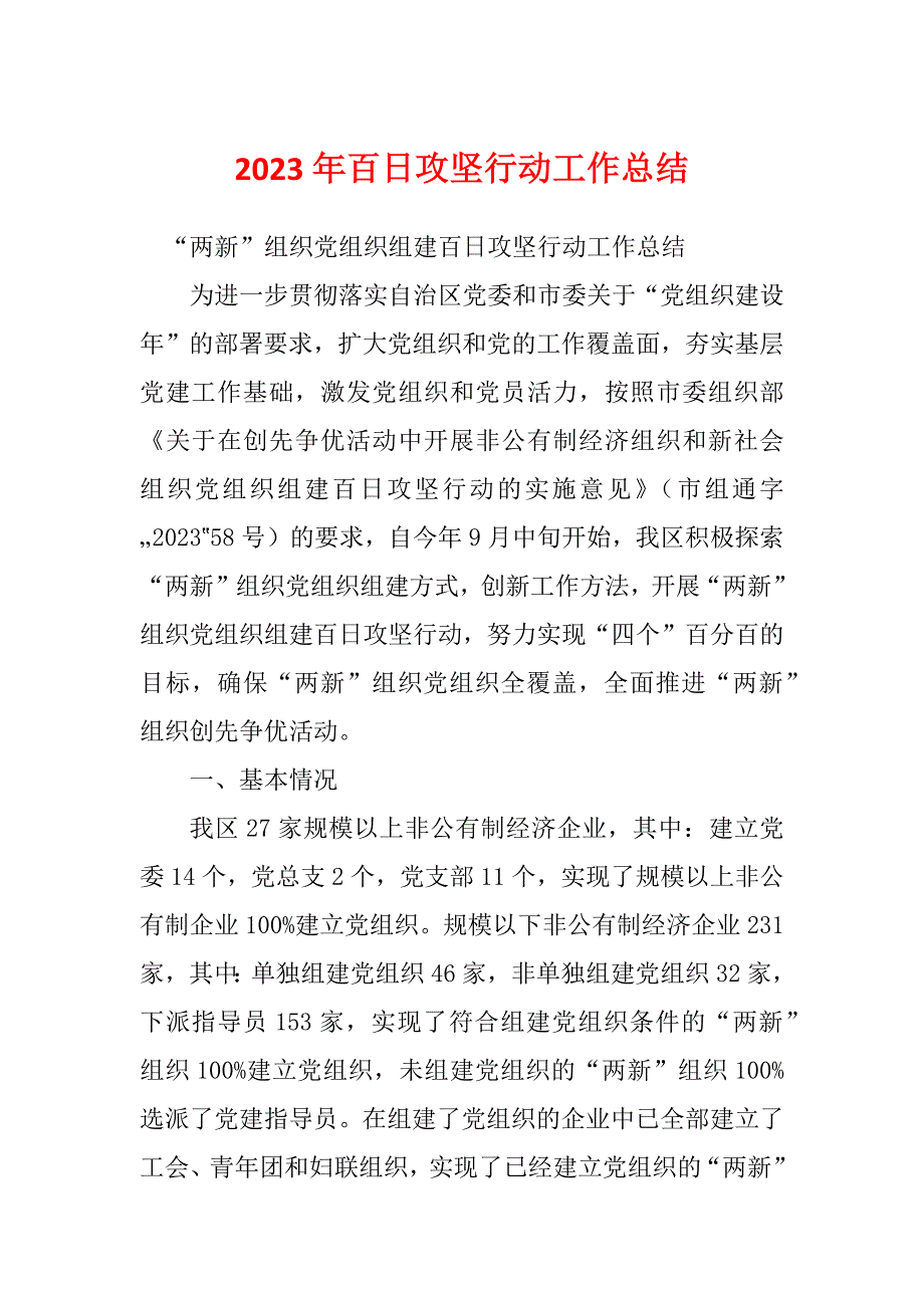 2023年百日攻坚行动工作总结_第1页