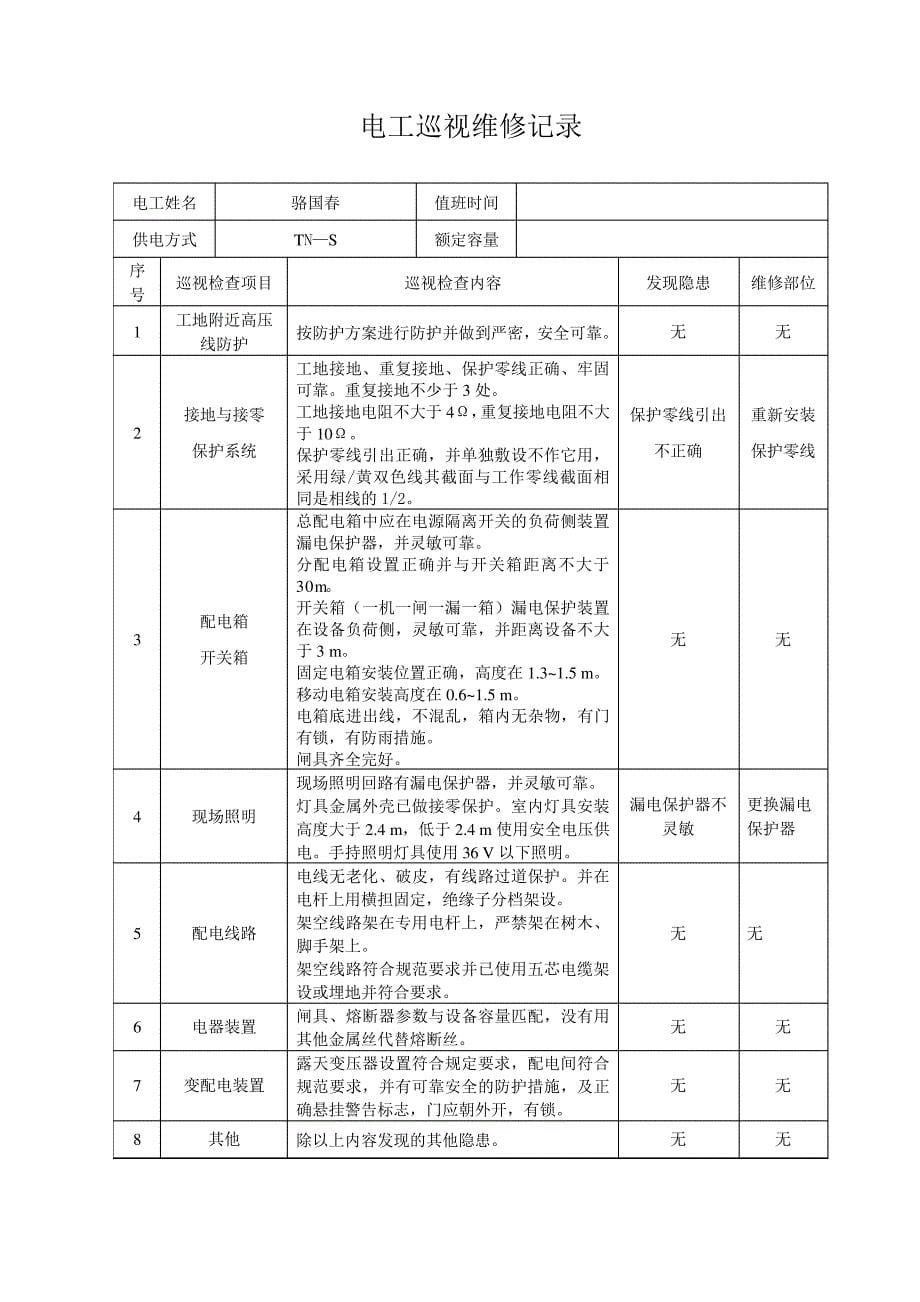 电工巡视维修记录表(含内容)_第5页