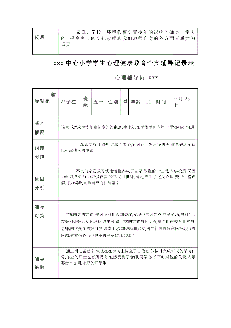 小学学生心理健康教育个案辅导记录表_第3页