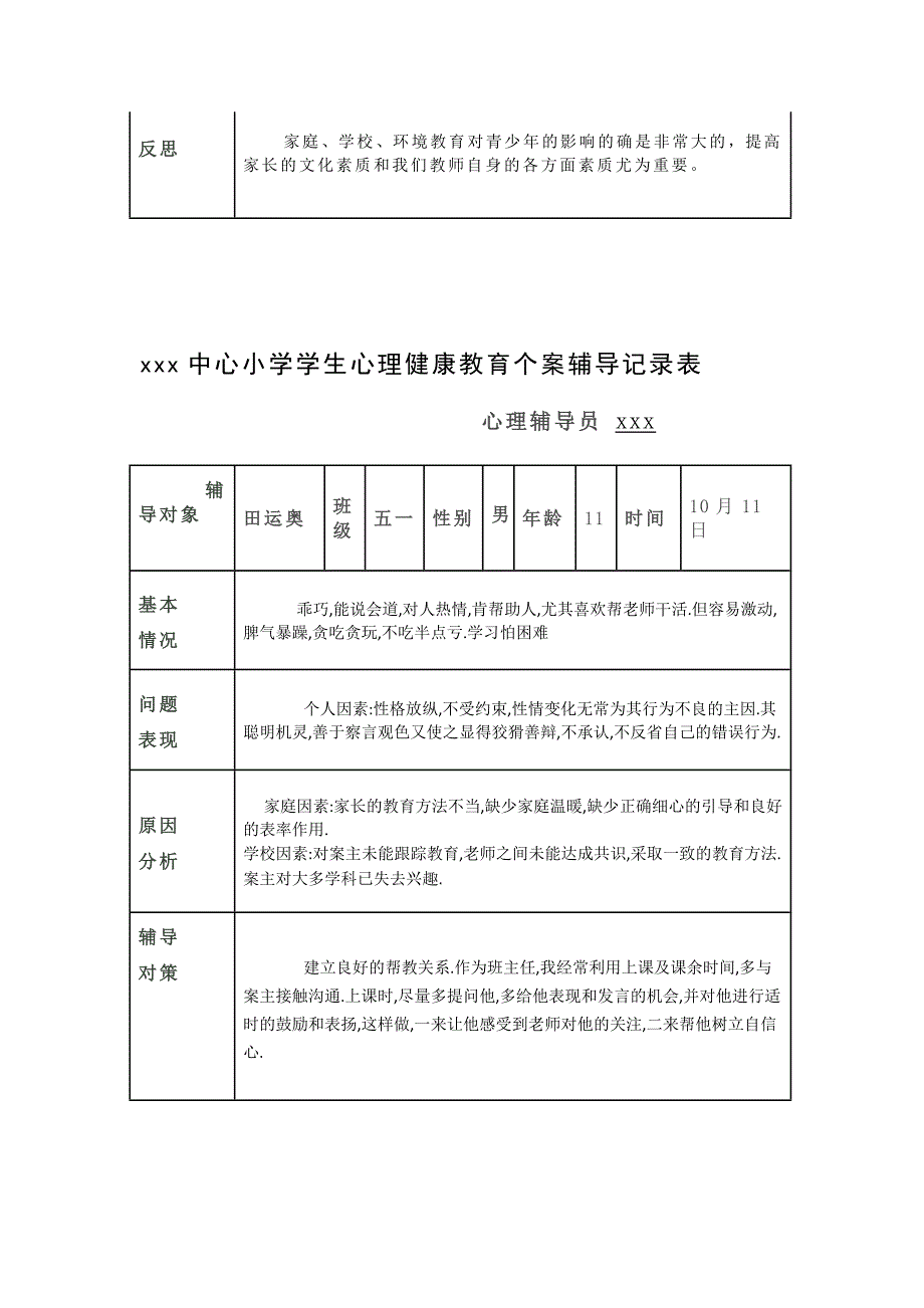 小学学生心理健康教育个案辅导记录表_第4页