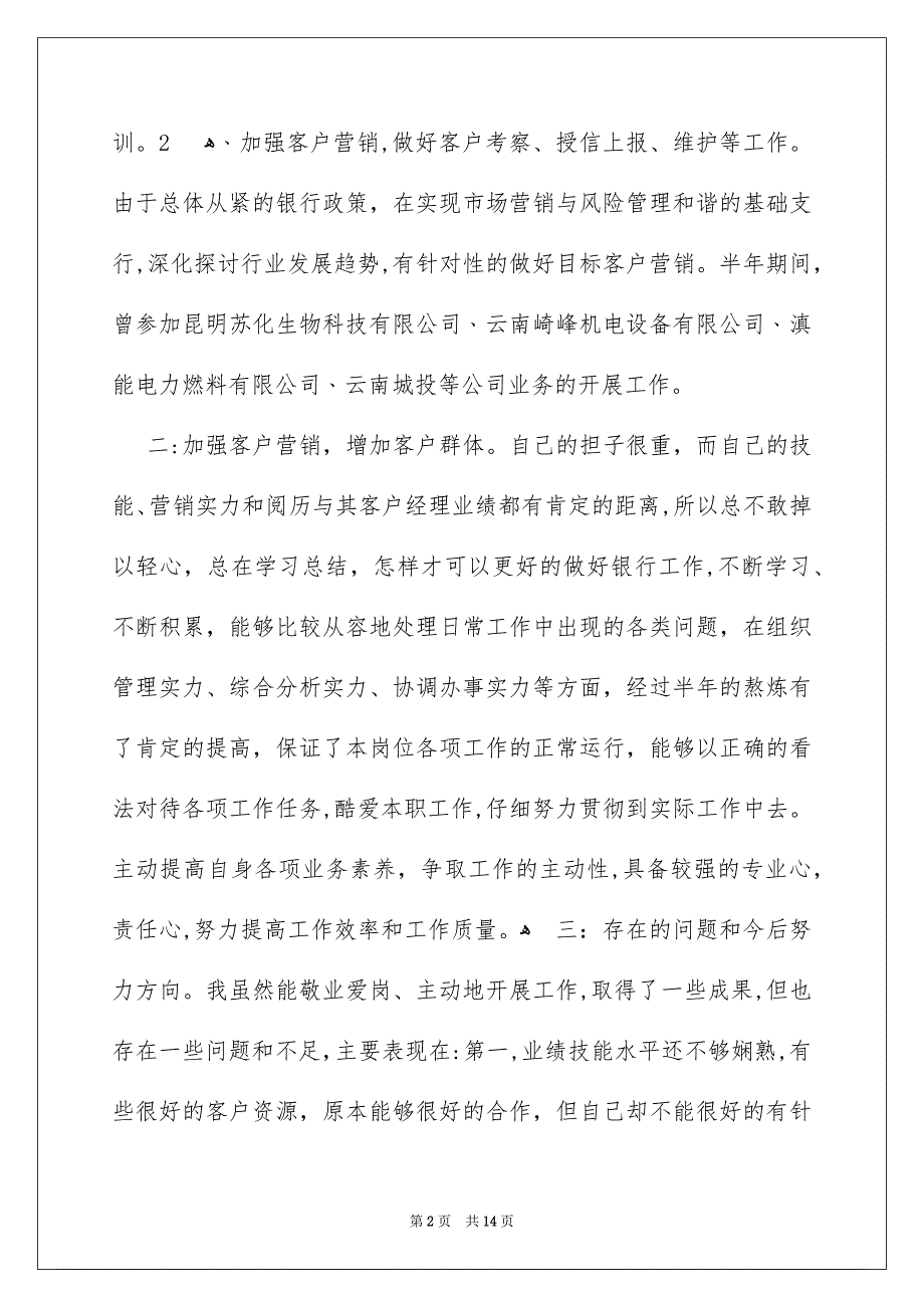 银行客户经理上半年工作总结_第2页