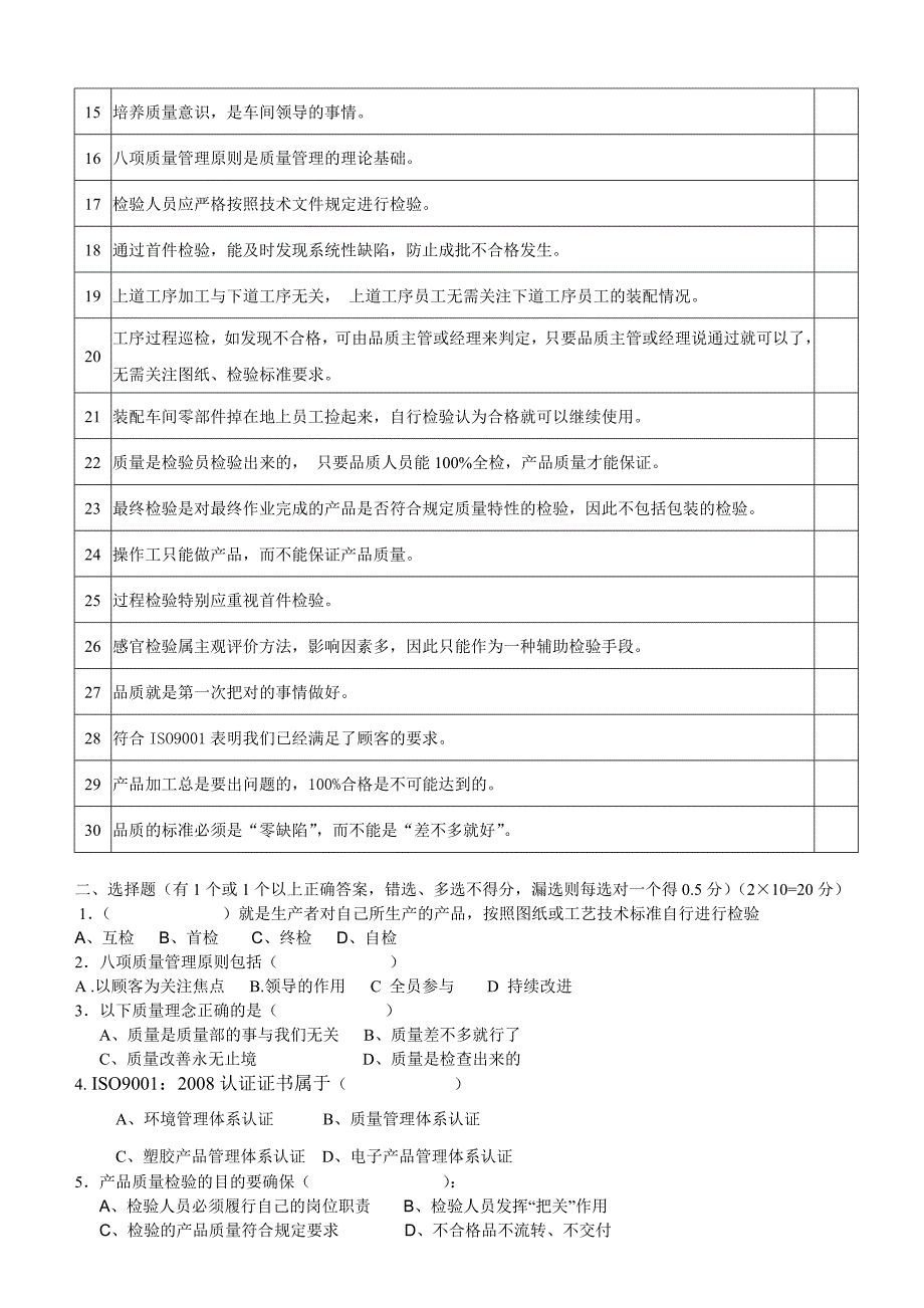 生产现场人员品质意识培训考试试卷(附答案)_第2页