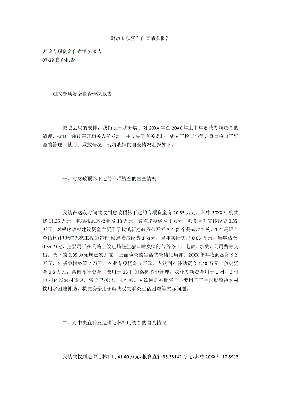 财政专项资金自查情况报告_第1页