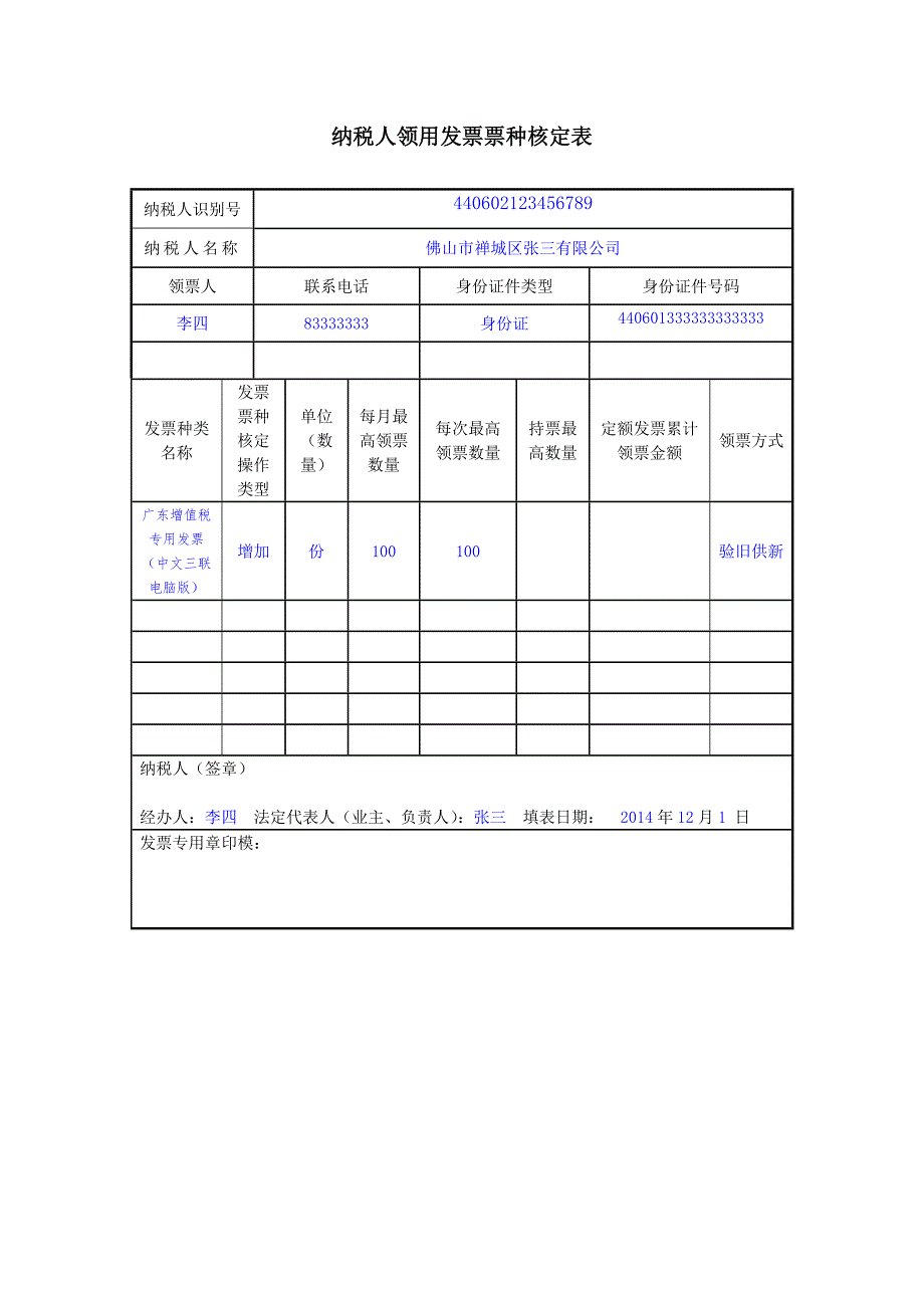 纳税人领用发票票种核定表_23737_第1页