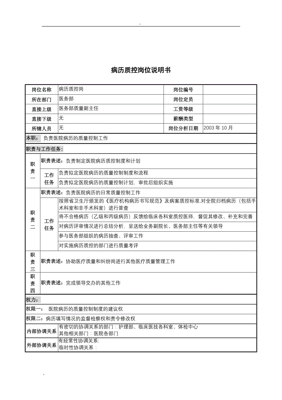 湖北新华医院医务部病历质控岗位说明书_第1页