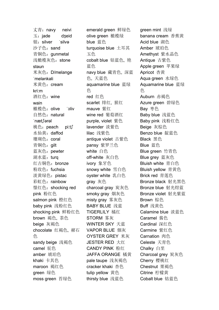 服装颜色英语.doc_第1页