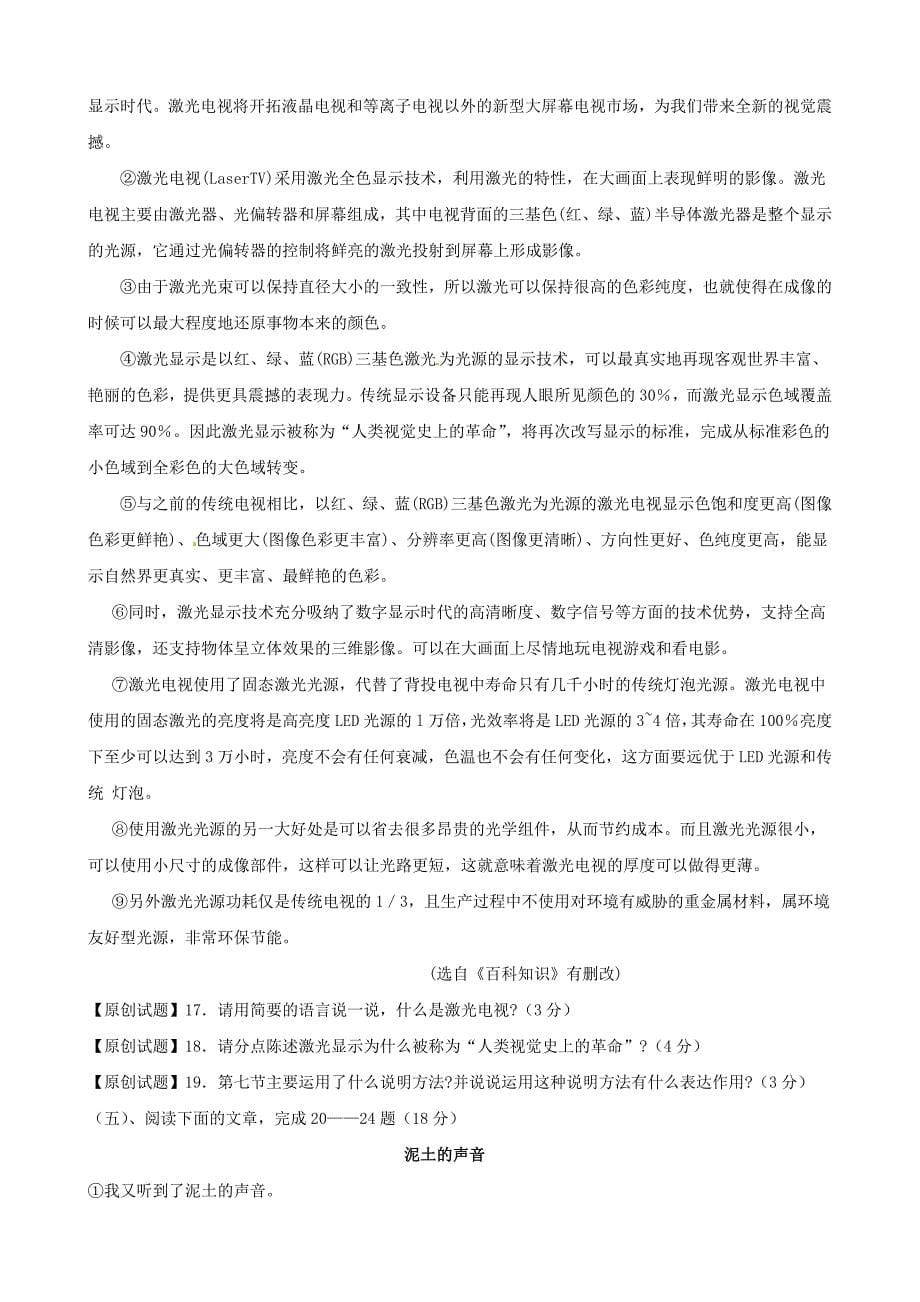 中考语文模拟试卷命题比赛第27号卷及答案解析_第5页