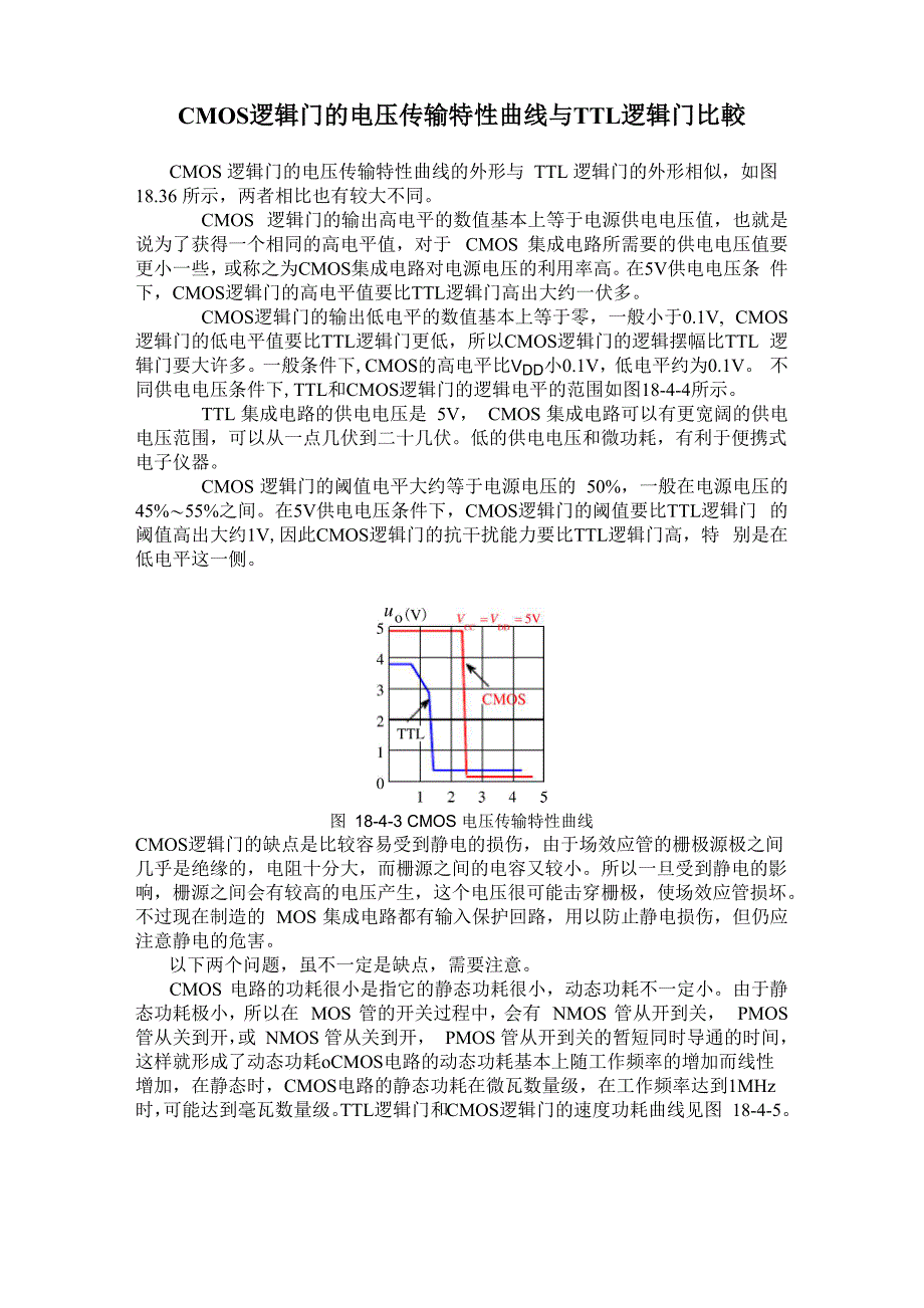 CMOS逻辑门的电压传输特性曲线与TTL逻辑门比较_第1页