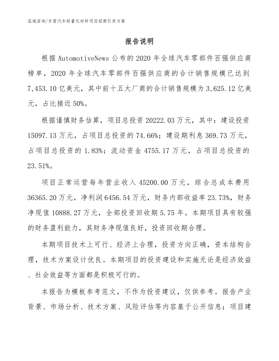 东营汽车轻量化材料项目招商引资方案（范文）_第2页