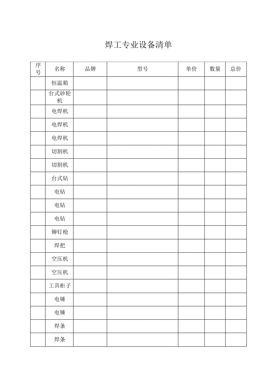 焊工专业设备清单38440_第1页