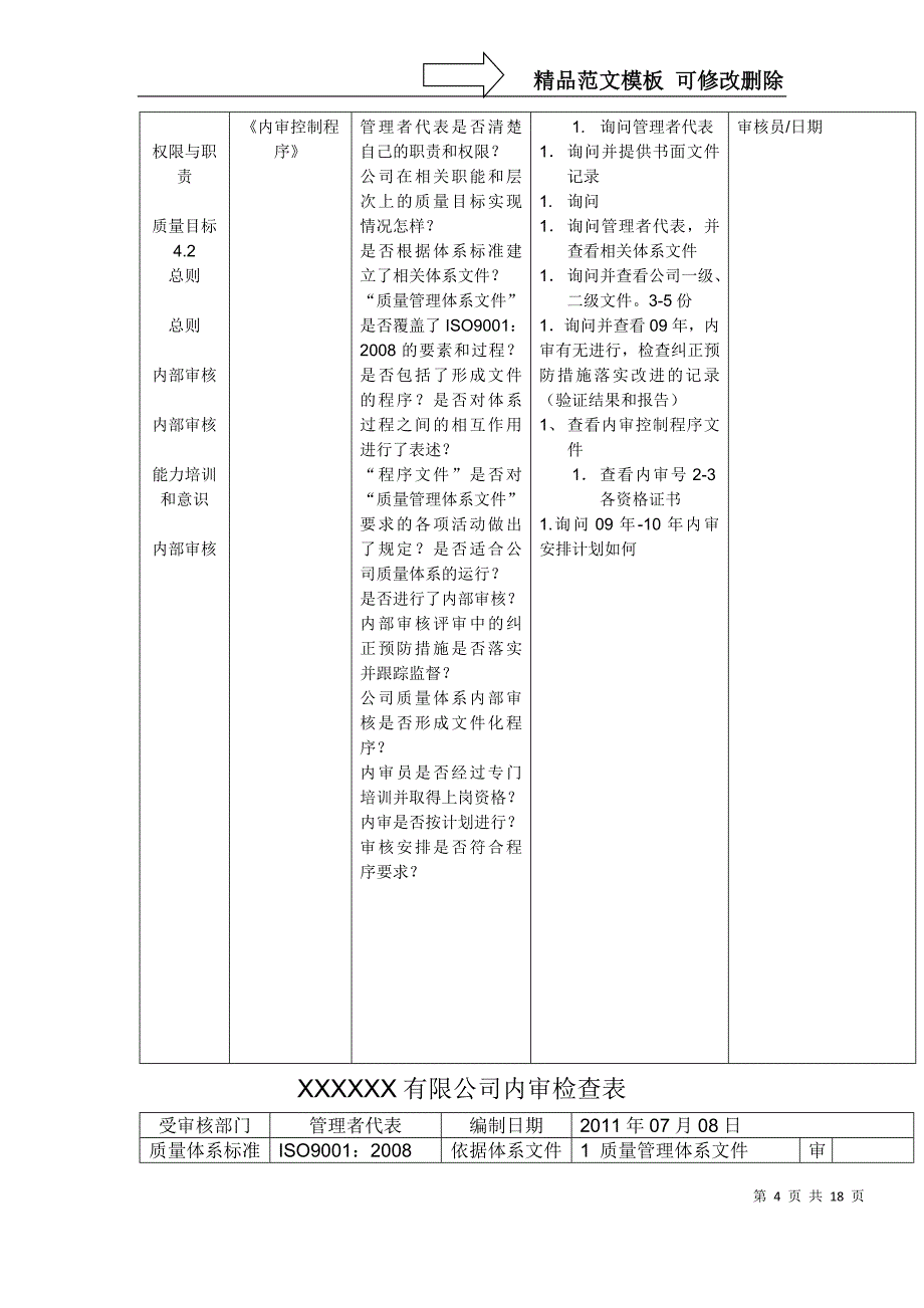 应用文书内审检查表9000质量管理体系_第4页