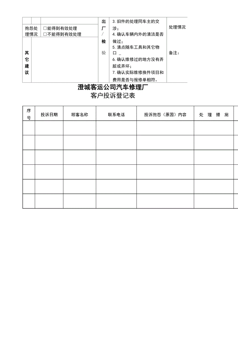 汽车维修企业客户满意度调查表投诉登记表_第2页