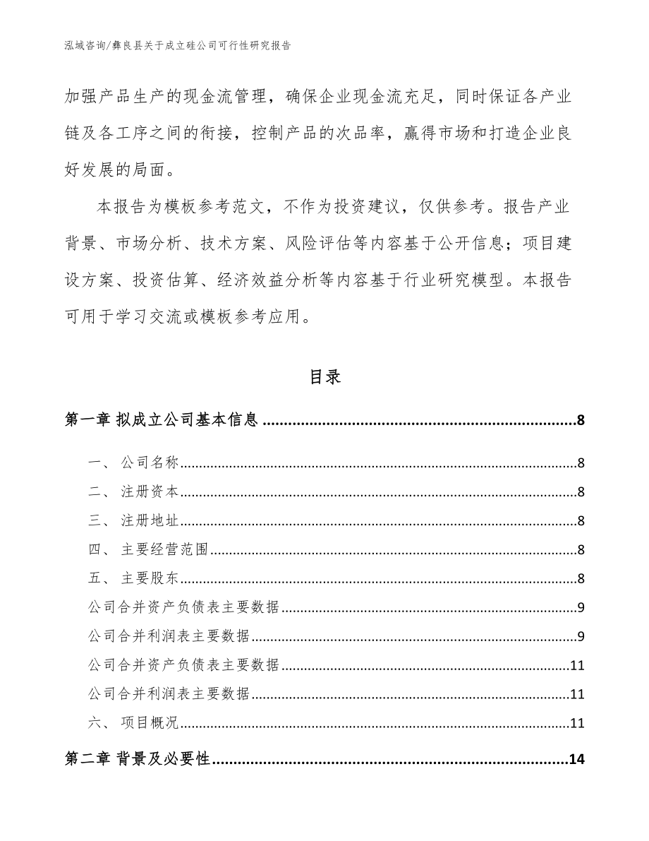 彝良县关于成立硅公司可行性研究报告范文参考_第3页