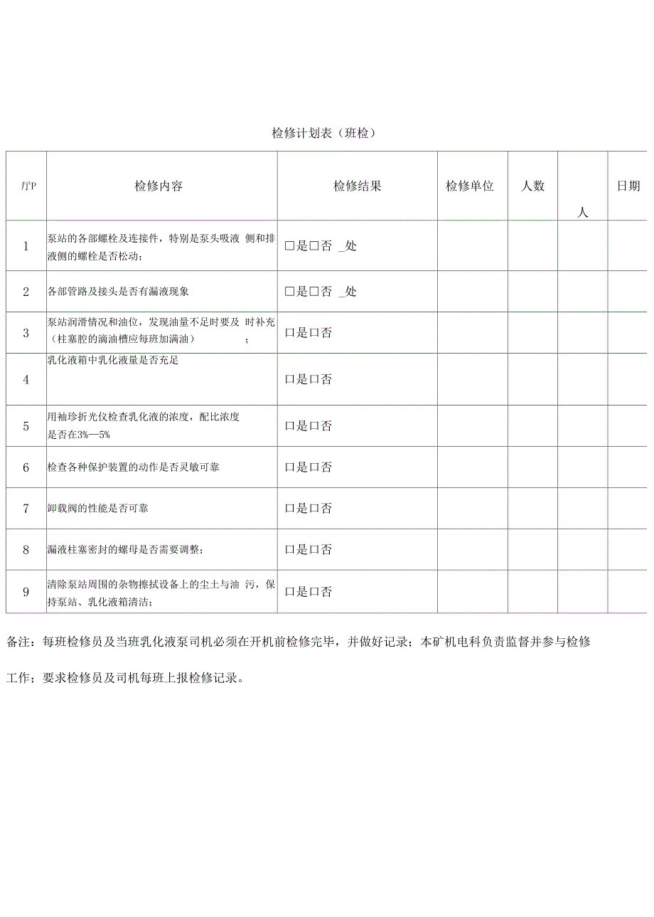 乳化液泵站检修表_第1页