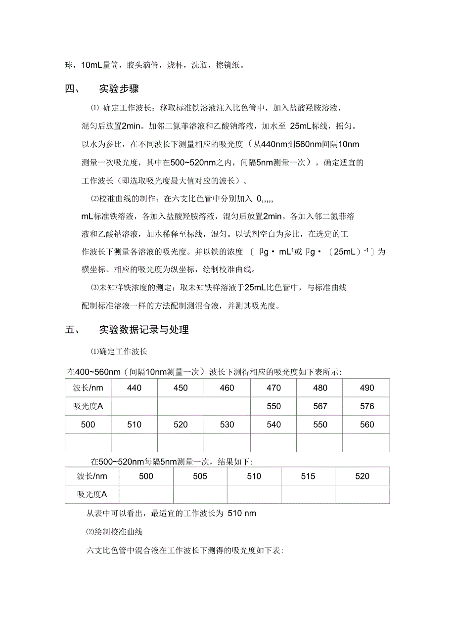 北京理工大学邻二氮菲分光光度法测定微量铁实验报告_第3页