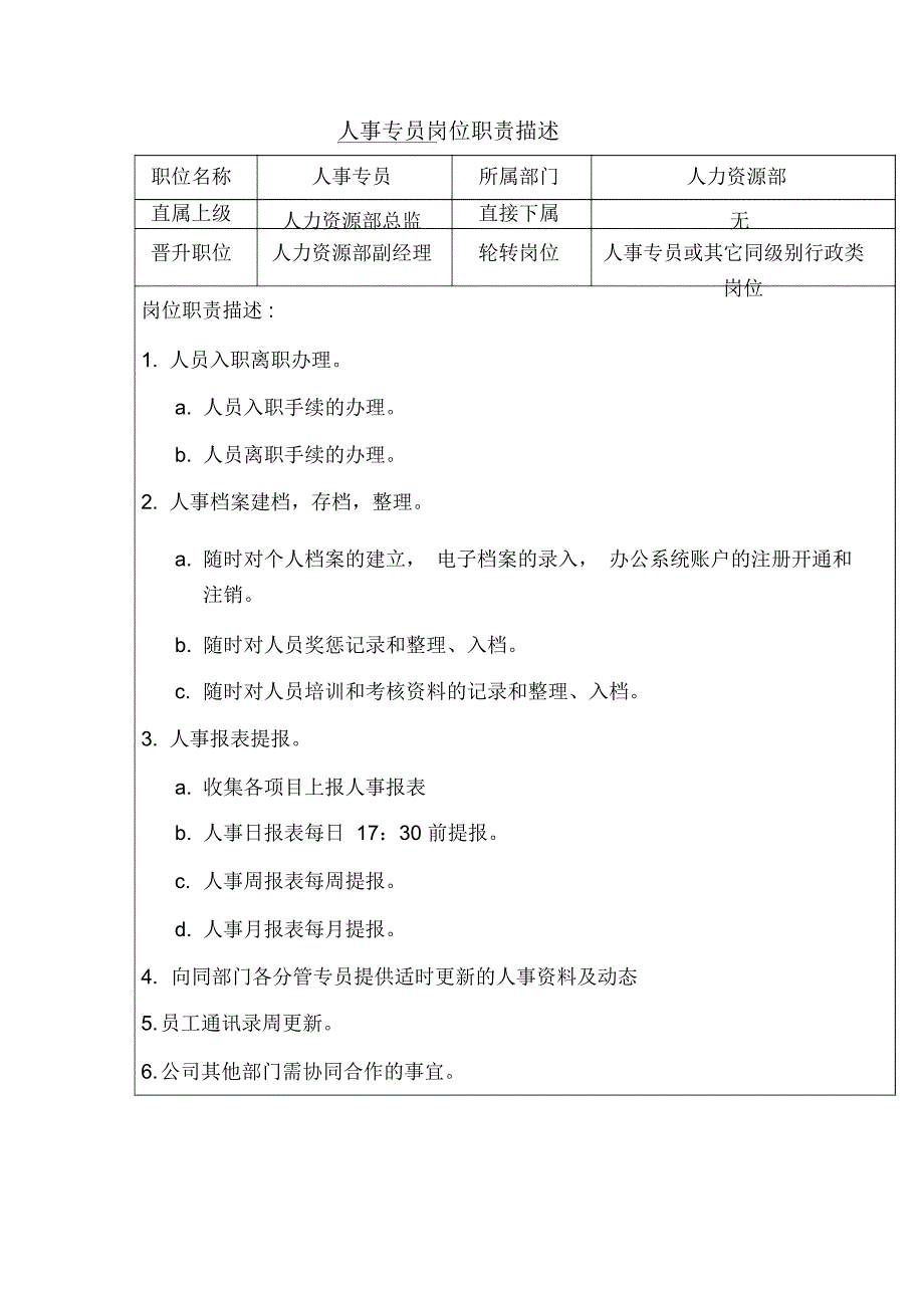 人事专员岗位职责描述_第1页
