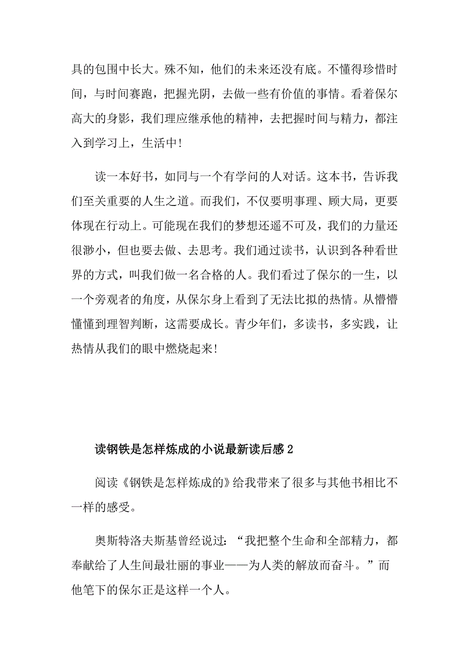 读钢铁是怎样炼成的小说最新读后感_第2页