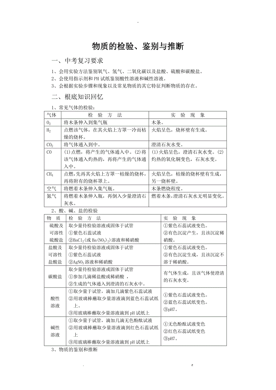 初三化学物质的检验鉴别推断复习教案_第1页