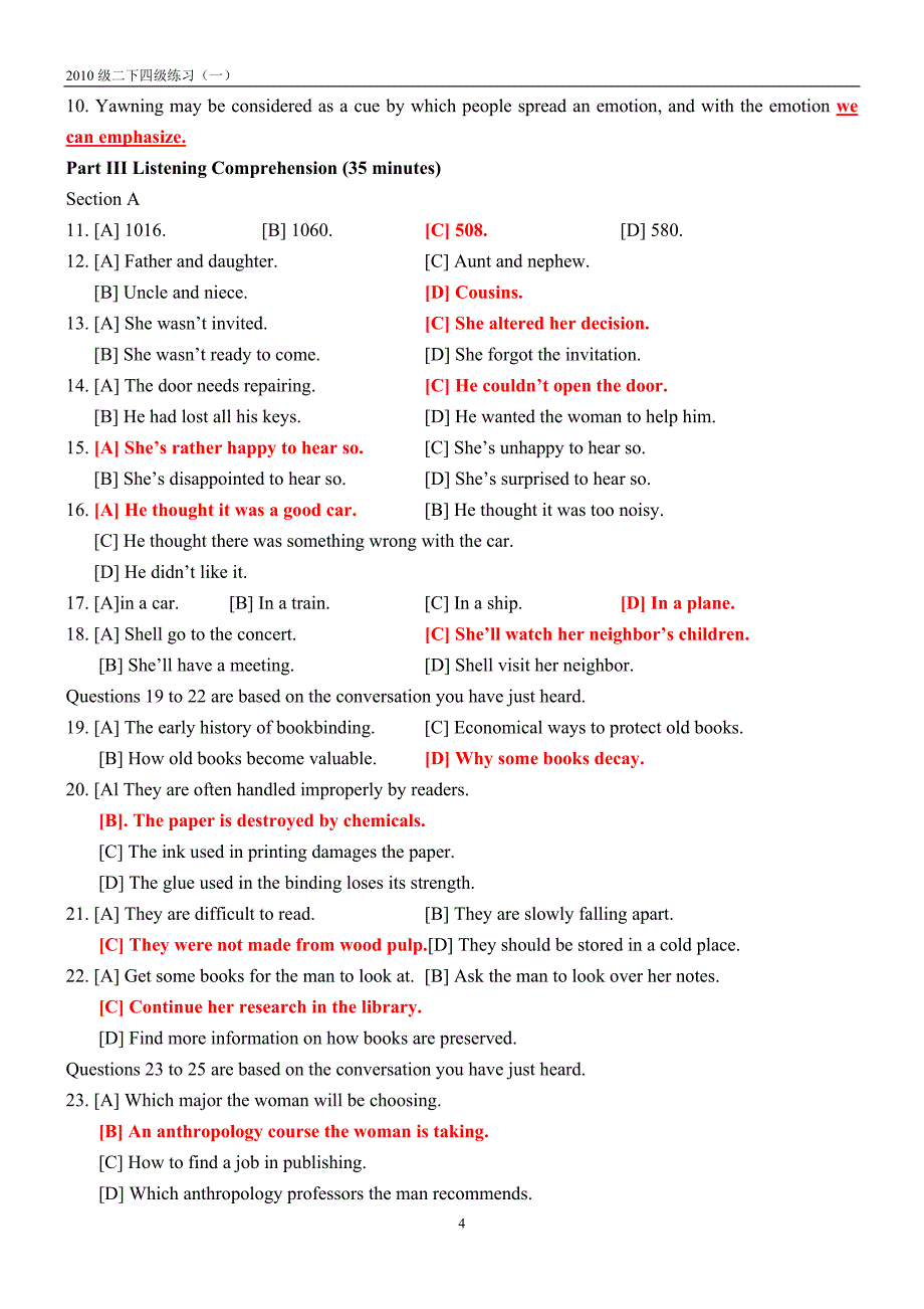 大学英语四级练习T4(一)_第4页