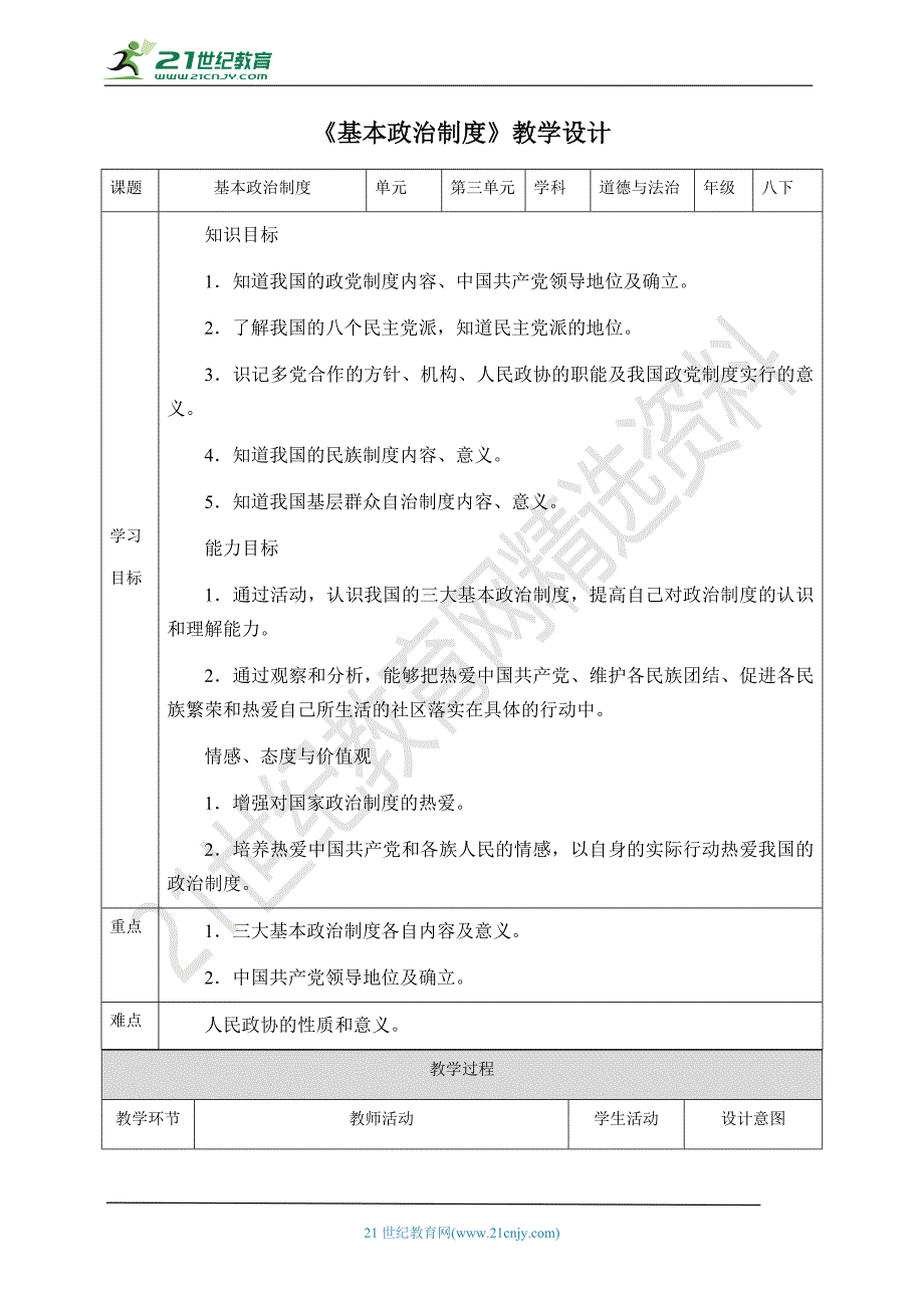 《基本政治制度》教学设计[40].docx_第1页