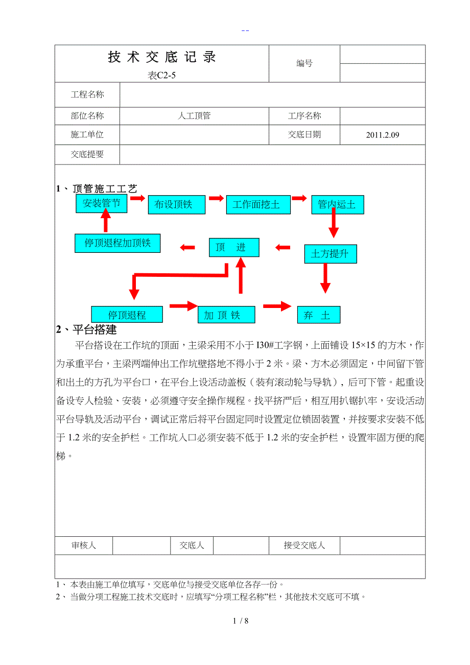 人工顶管技术交底记录大全_第1页