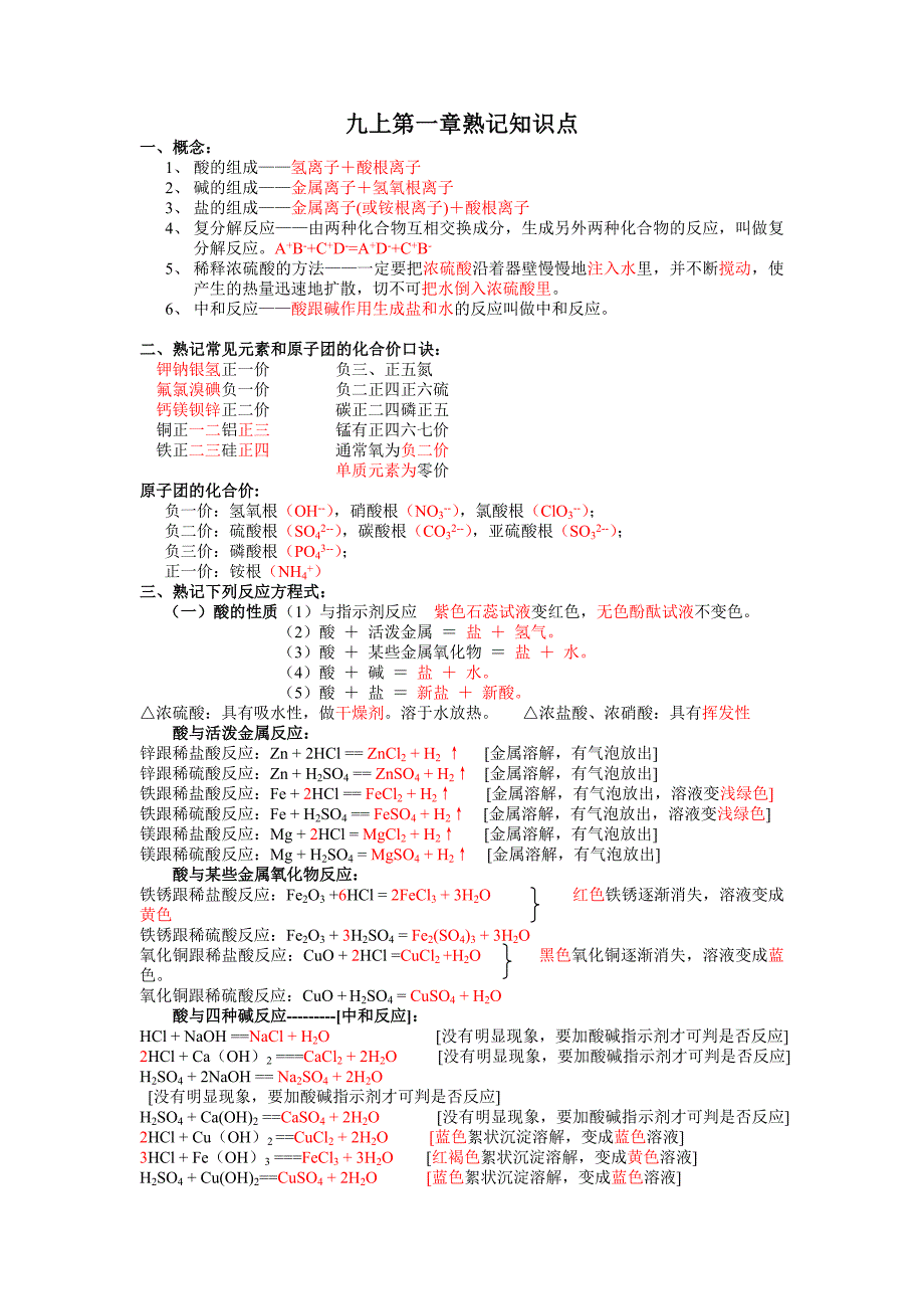 浙教版科学九年级上册第一章知识点;_第1页