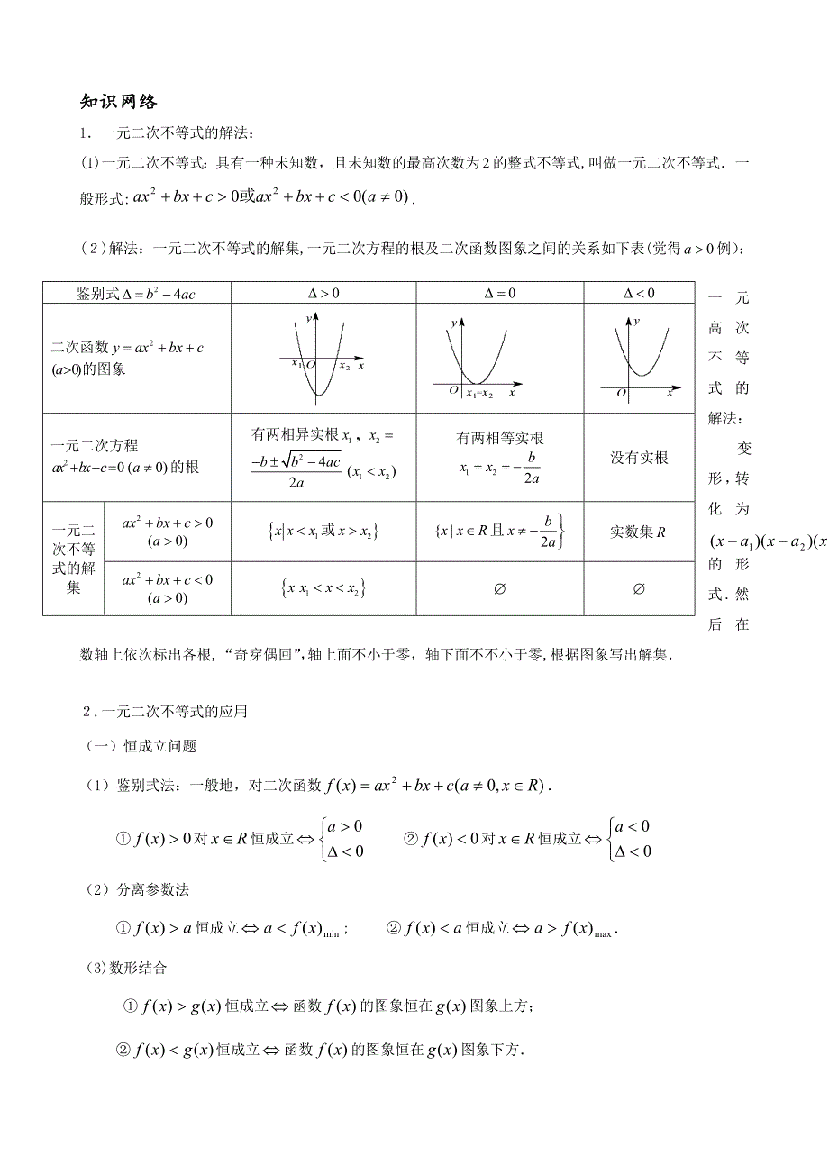 必修五专题讲义：2.一元二次不等式及其解法_第1页